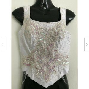 Unfinished White Satin Dress Bodice Hand Beaded w/ Pearl Beads Sequins Bust 36